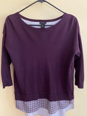 NWOT ANN TAYLOR Plum Crewneck Sweater, Layered 3/4 Length Sleeve